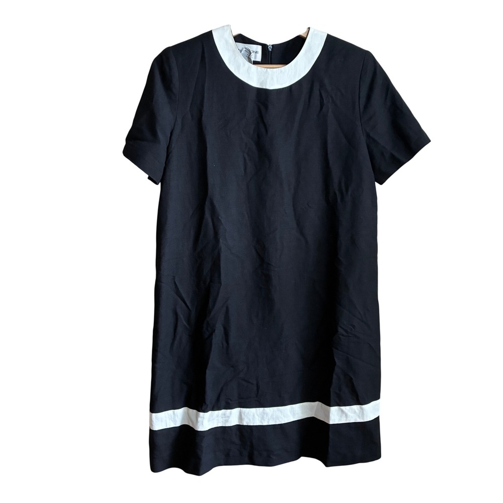 Evan-Picone Colorblock Shift Dress 10 Black White Women Linen Blend Vintage Mod